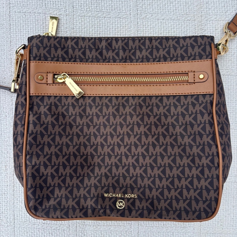 MICHAEL KORS Jet Set Brown Signature Logo North South Nylon Crossbody Bag